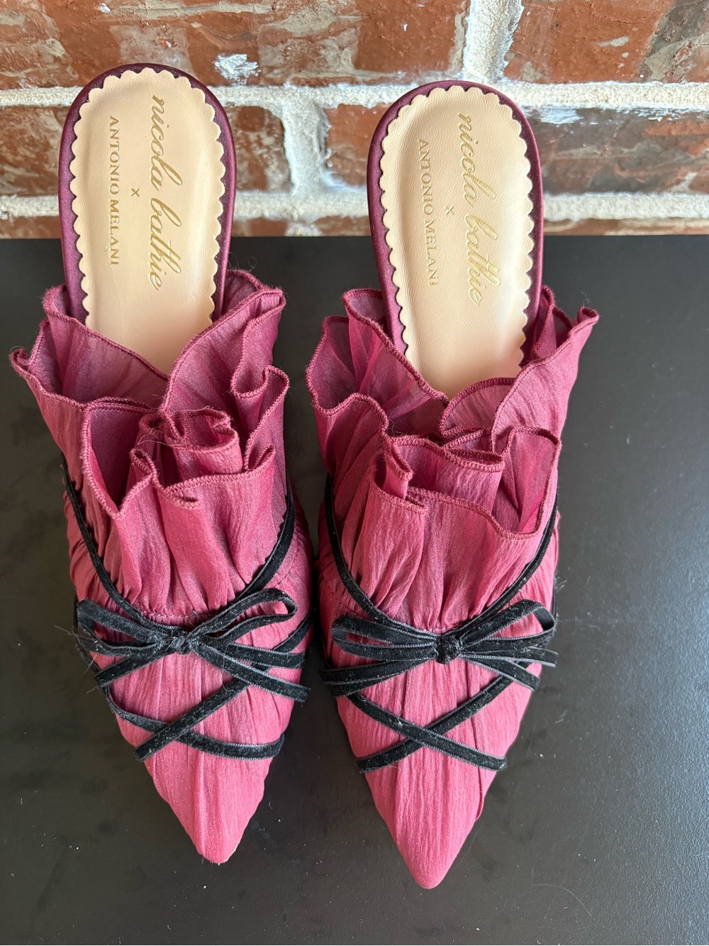 Antonio Melani x Nicola Bathie Sophia Chiffon Velvet Bow Dress Mules Size 9 - Picture 14 of 14